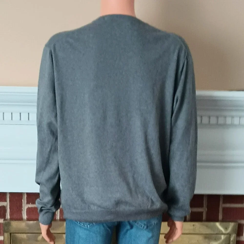 Chaps Men's Gray V Neck Sweater XL Cotton & Cashmere Blend Pullover